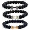 Natural Black Volcanic Lava Stone Dumbbell Bracelet Black Matte Beads Bracelets For Women Men Fitness Barbell Jewelry Pulseras