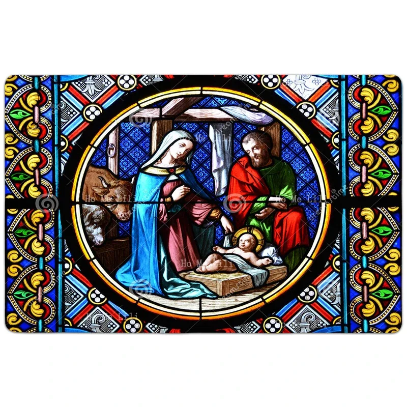 christ cologne cathedral altar painting stained glass nativity scene religion non slip carpet by ho me lili for home floor decor